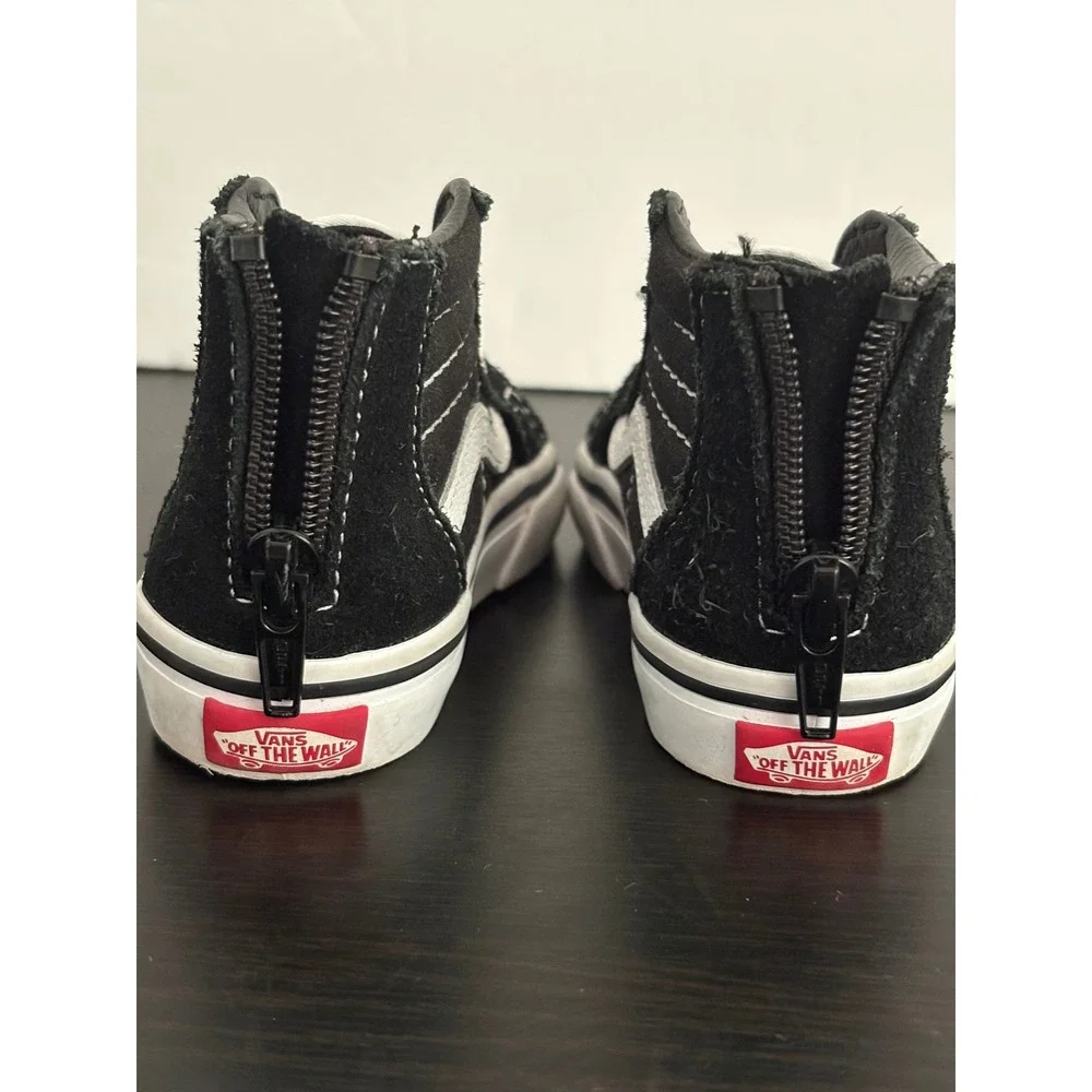 Vans Toddler Sk8-Hi Zip Sneaker Suede Canvas Size 4 Black White High Top Shoes